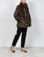 The Addison Diagonal Sable Fur & Suede Coat