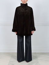 Reversible Sheared Mink Raincoat in Dark Brown
