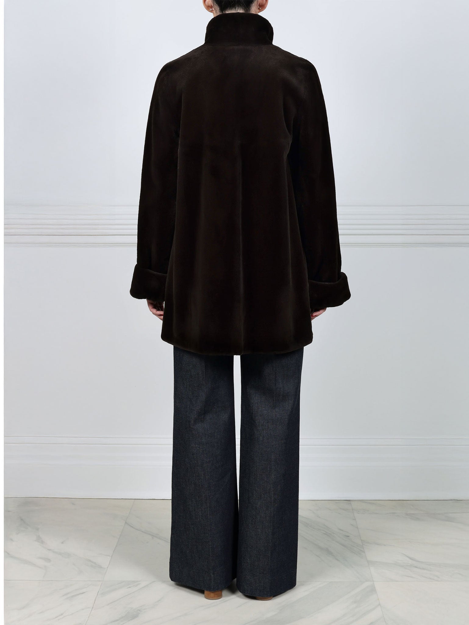 Reversible Sheared Mink Raincoat in Dark Brown