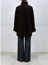 Reversible Sheared Mink Raincoat in Dark Brown