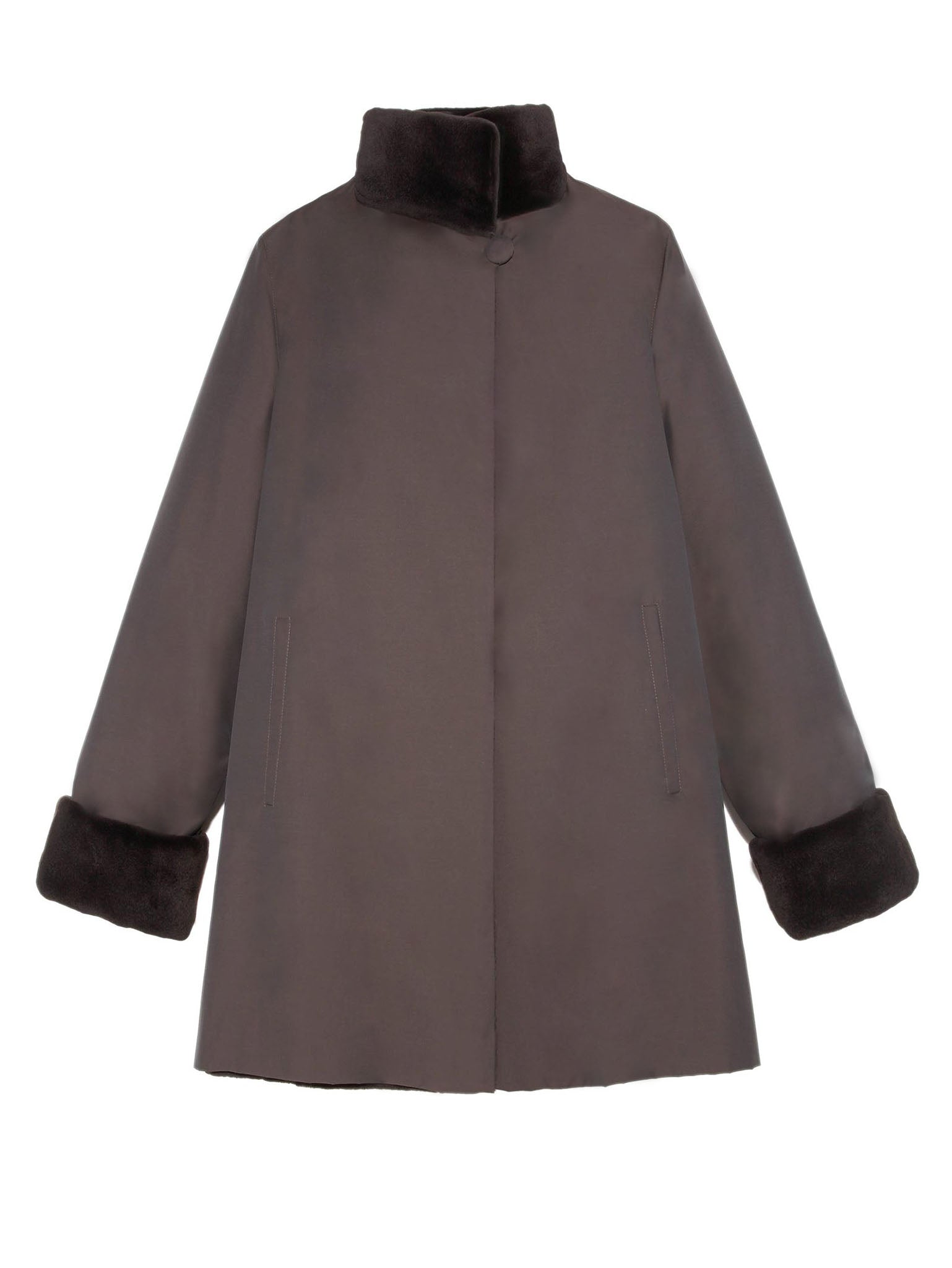 Reversible Sheared Mink Raincoat in Dark Brown