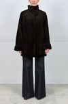 Reversible Sheared Mink Raincoat in Dark Brown