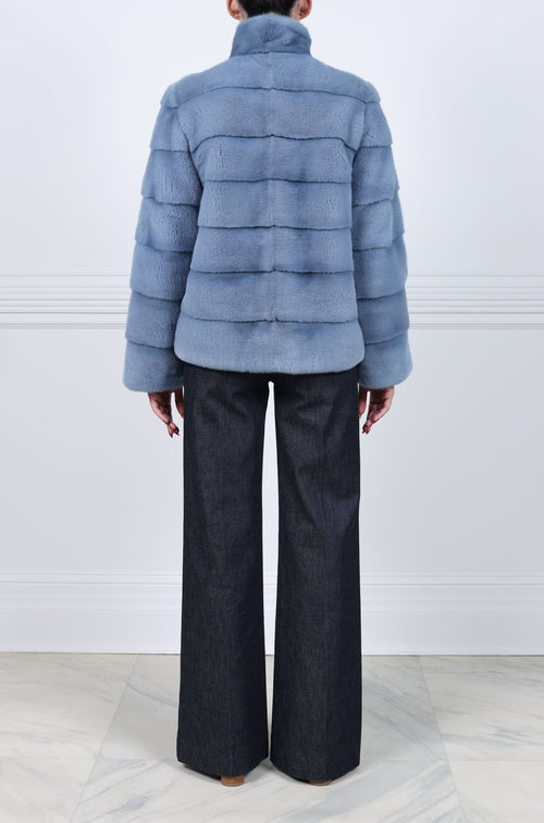 Horizontal Mink Fur Jacket in Light Blue