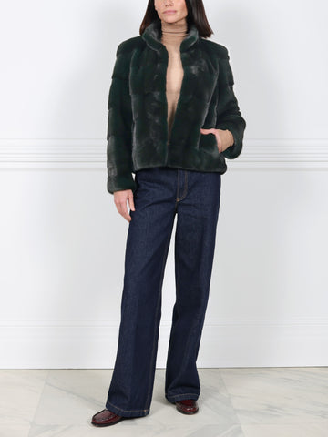 The Royal Mink Fur Jacket in Midnight Green