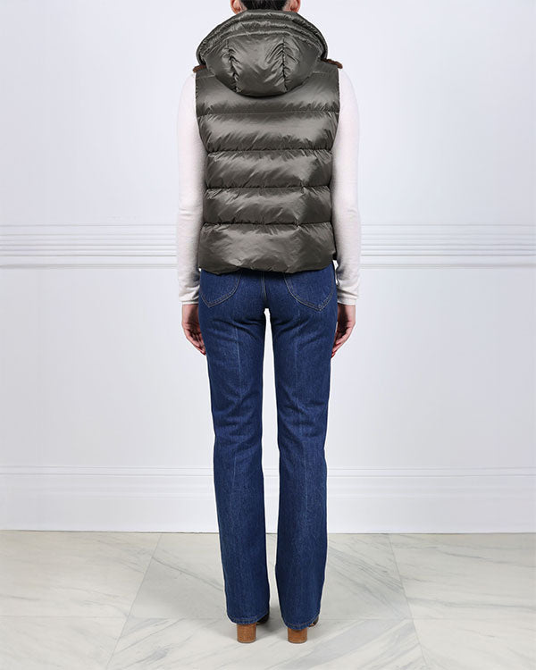 The Damla Hooded Mink Fur & Nylon Puffer Vest