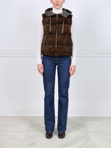 The Damla Hooded Mink Fur & Nylon Puffer Vest