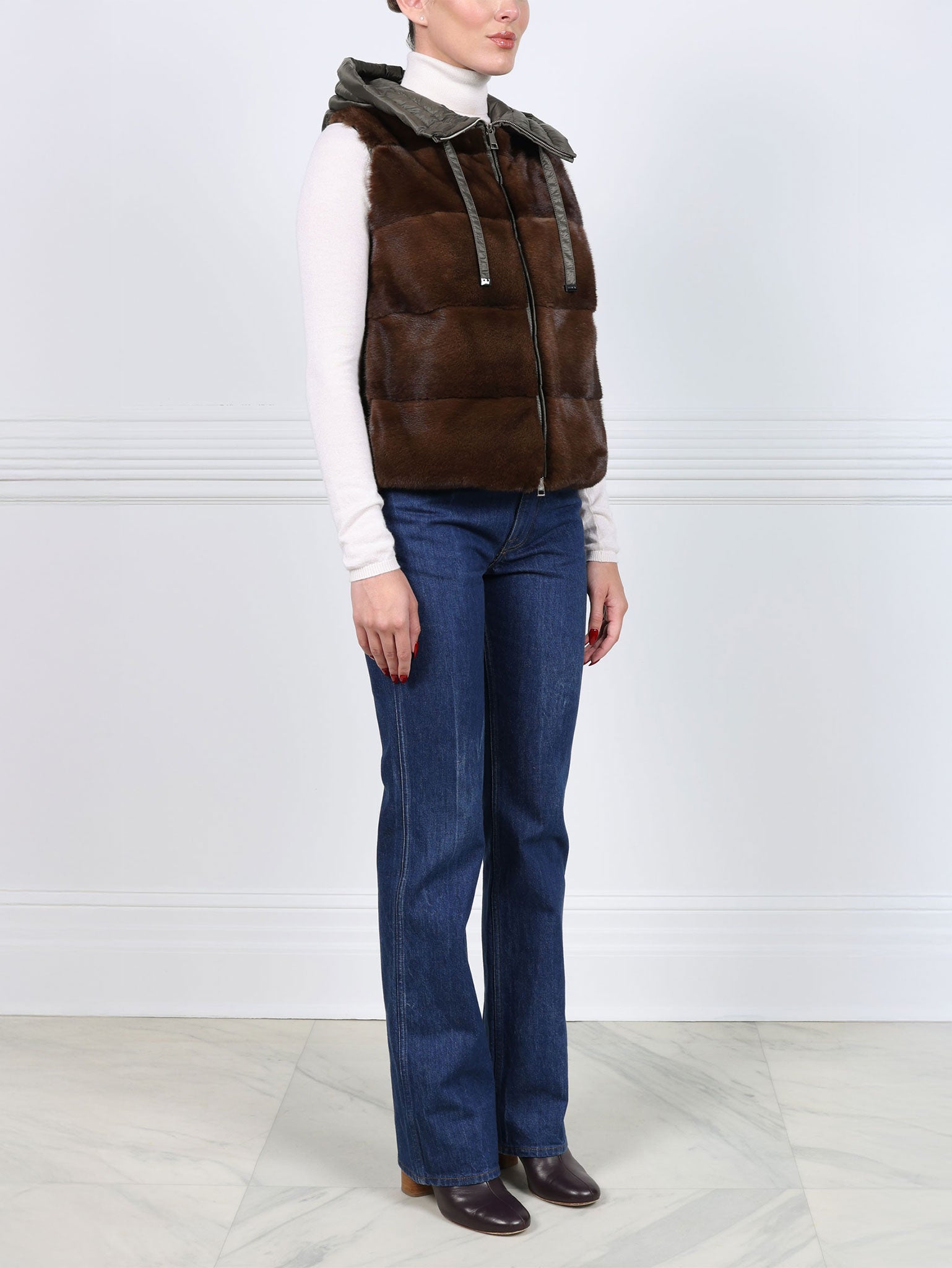 The Damla Hooded Mink Fur & Nylon Puffer Vest