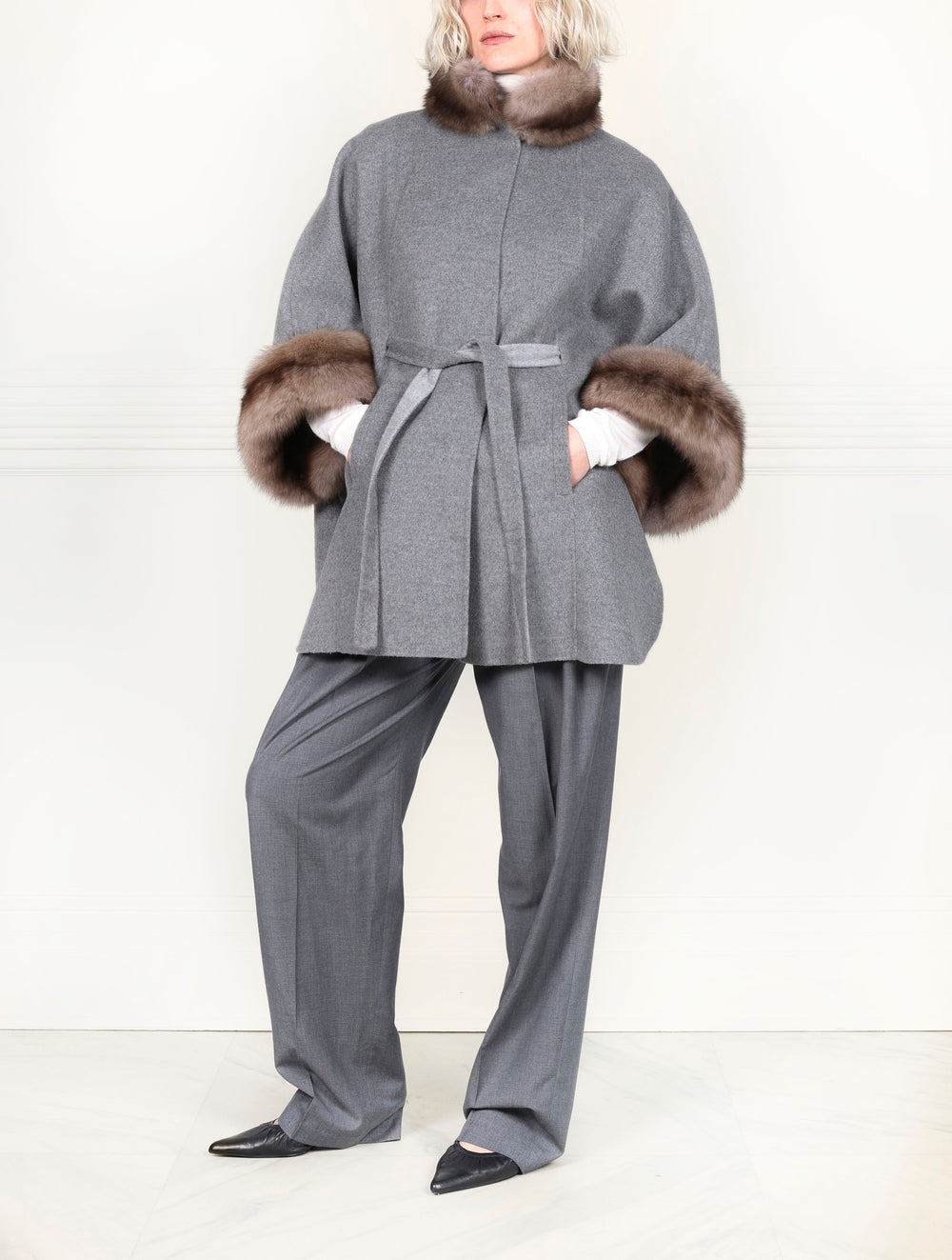 The Jayden Double Face Cashmere Cape with Sable Fur Trim