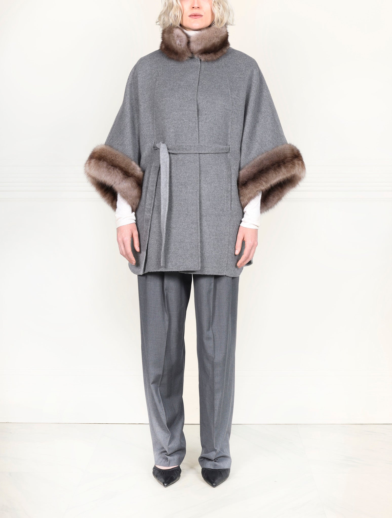 The Jayden Double Face Cashmere Cape with Sable Fur Trim