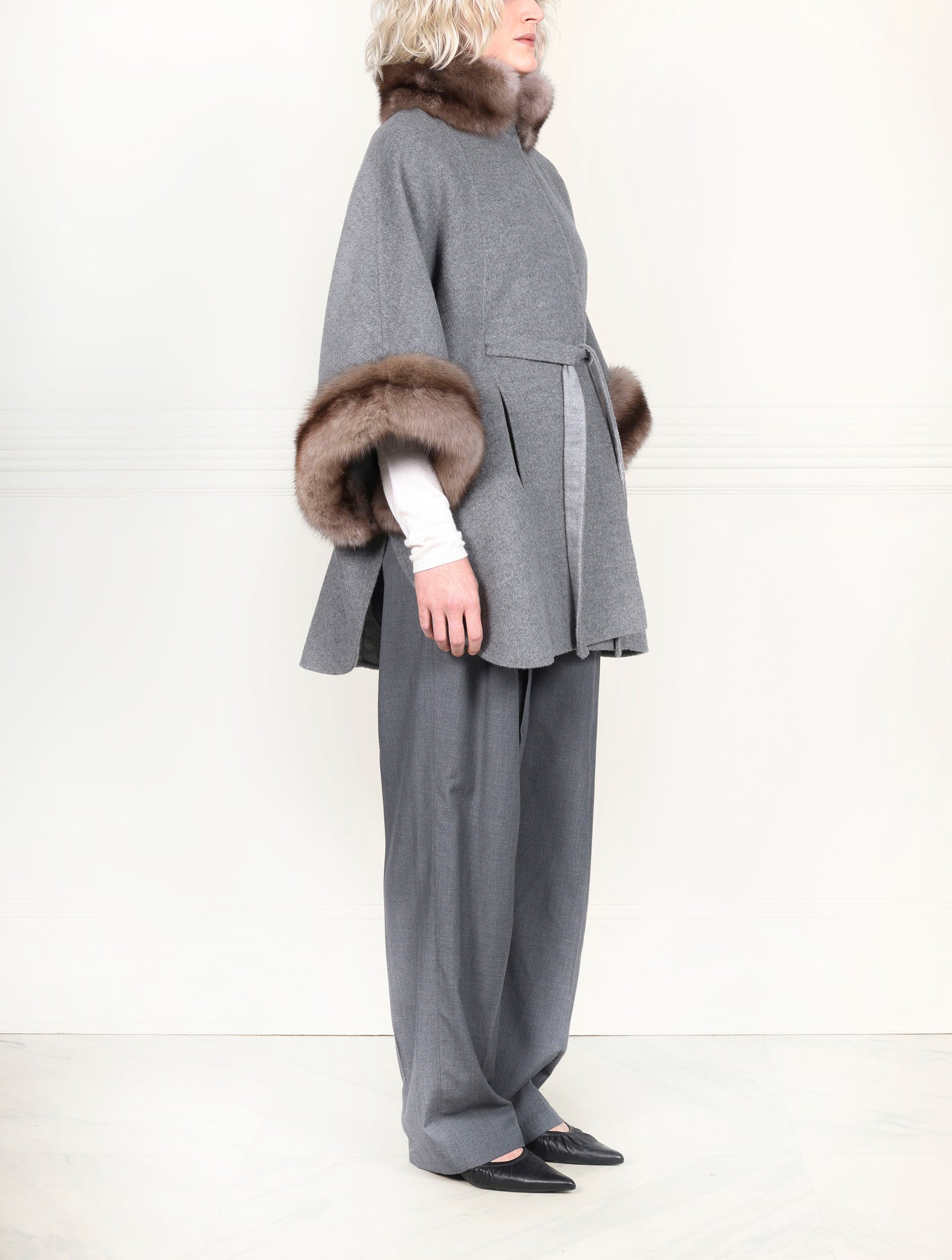 The Jayden Double Face Cashmere Cape with Sable Fur Trim