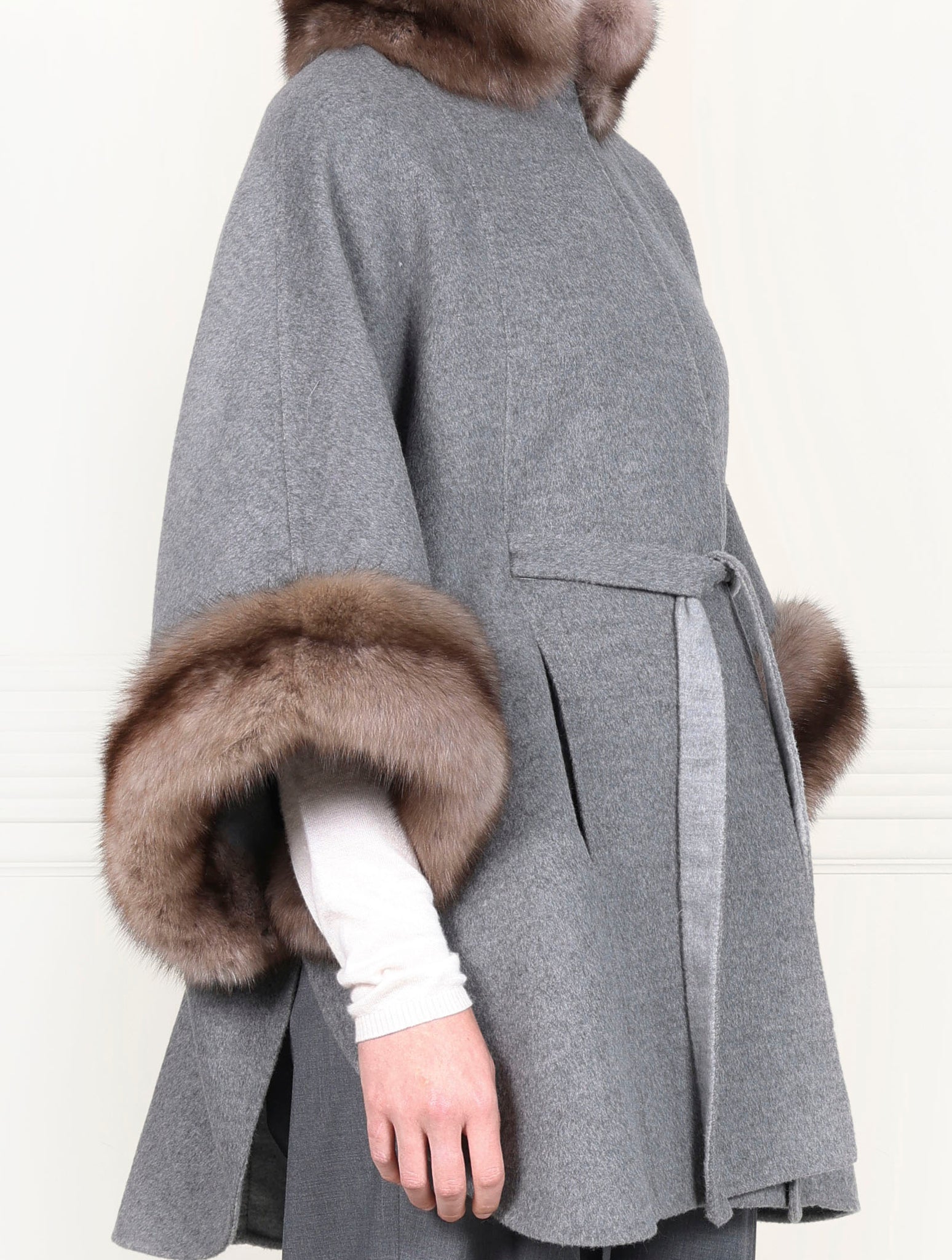 The Jayden Double Face Cashmere Cape with Sable Fur Trim