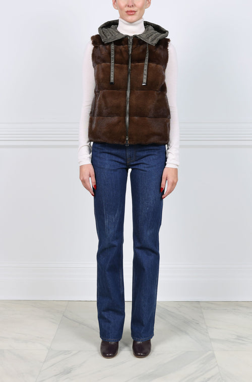 The Damla Hooded Mink Fur & Nylon Puffer Vest