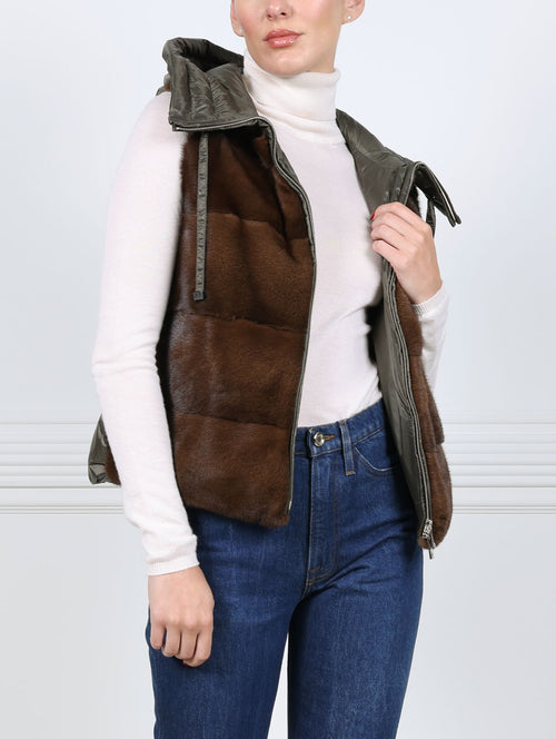 The Damla Hooded Mink Fur & Nylon Puffer Vest