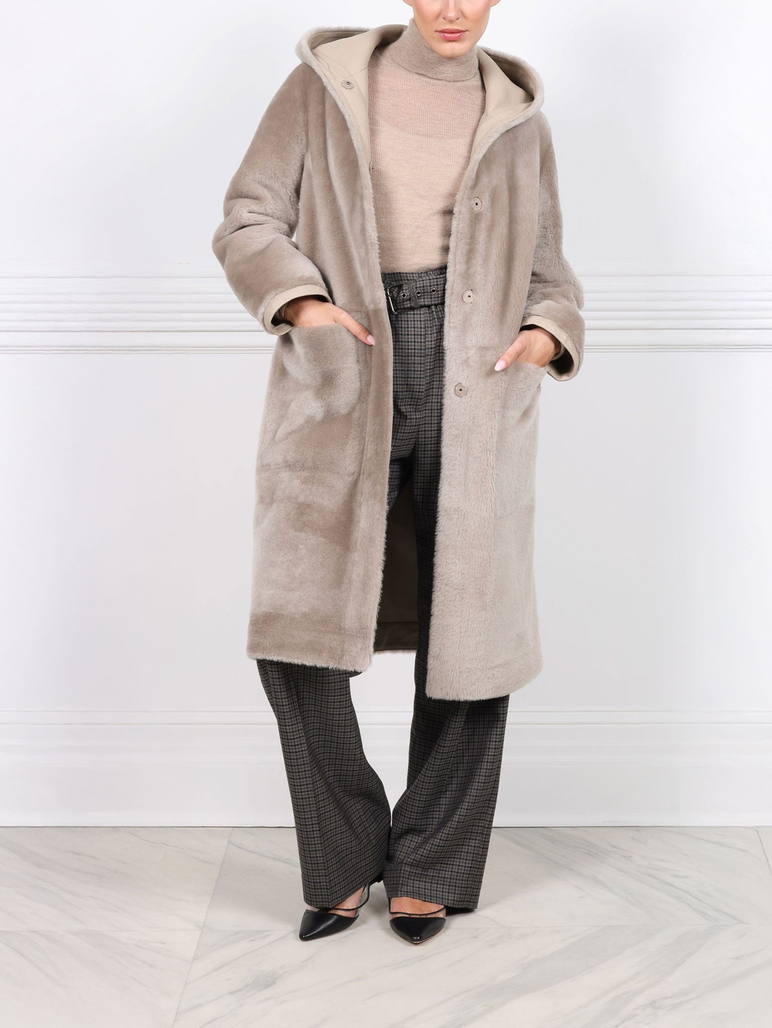 The Billie Shearling Hooded Coat