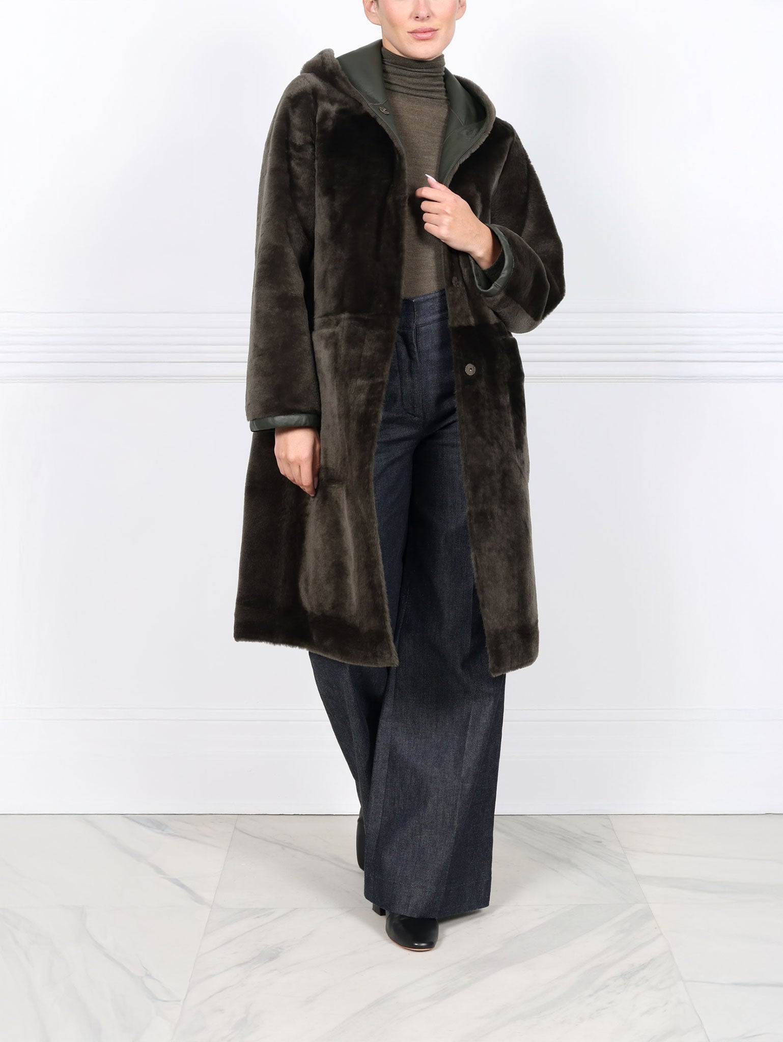 The Billie Shearling Hooded Coat