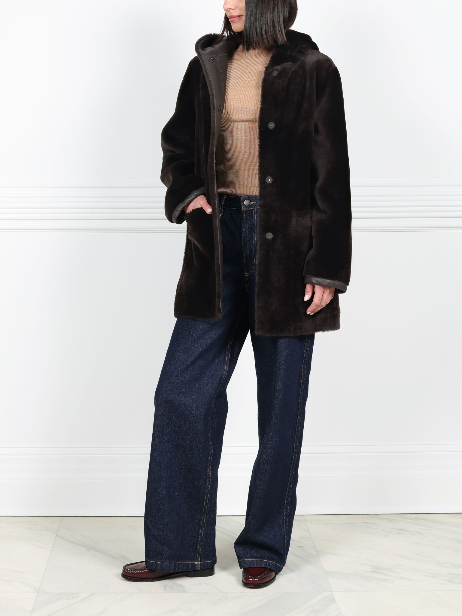 The Davie Hooded Shearling Coat