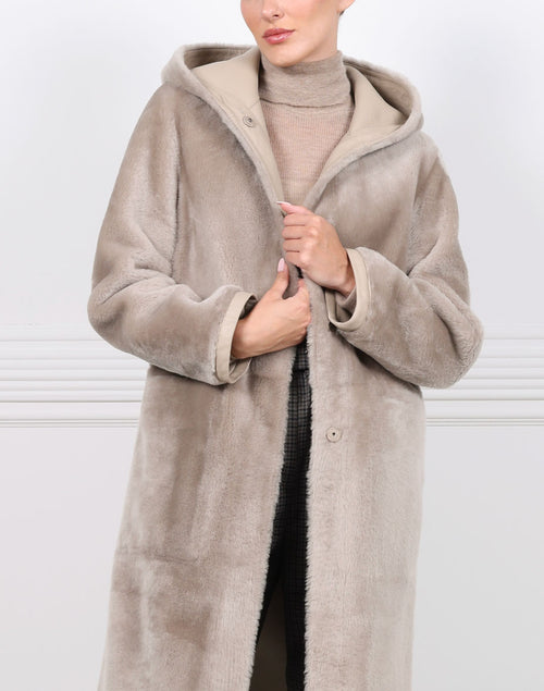 The Billie Reversible Shearling Hooded Coat