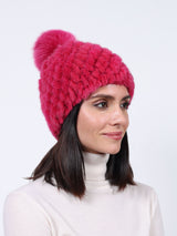 The Knit Mink Fur Hat with Fox Pom in Multiple Colors