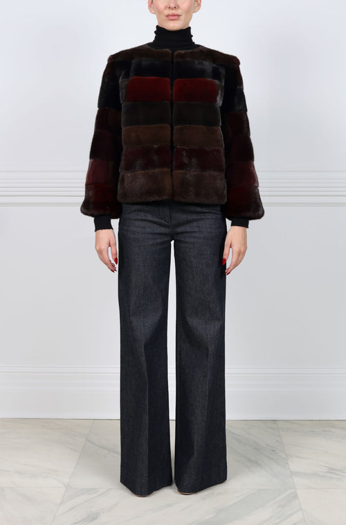 Horizontal Mink Fur Multicolored Striped Jacket