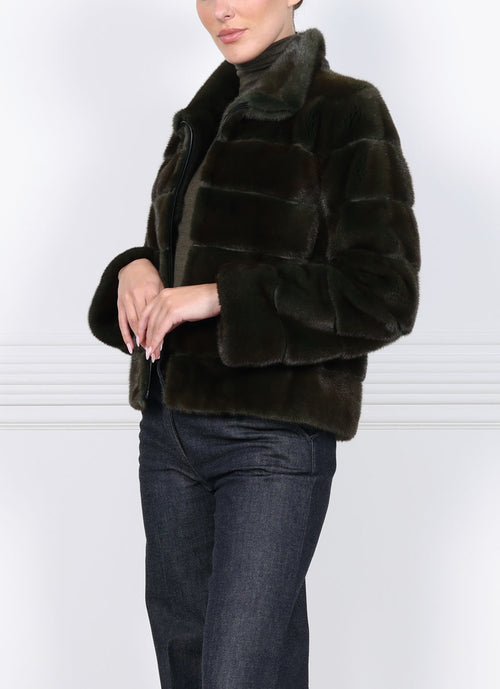 The Danielle Horizontal Mink Jacket in Loden