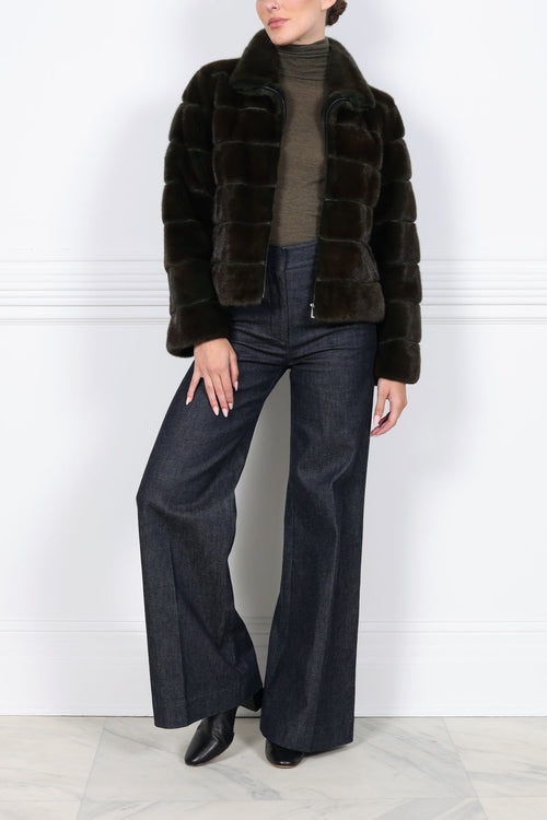 The Danielle Horizontal Mink Jacket in Loden