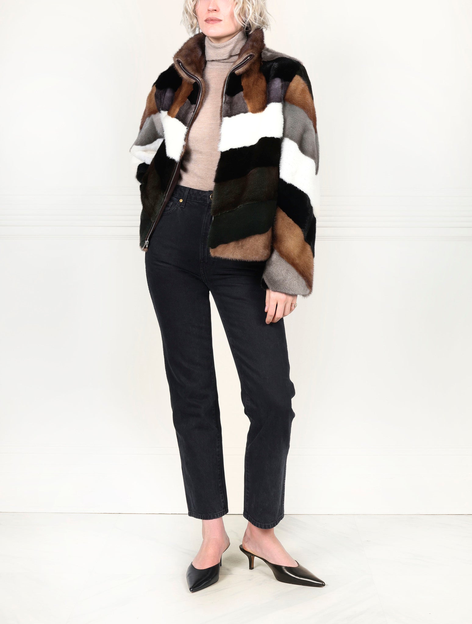 The Upcycled Alia  Mosaic Mink Fur Jacket