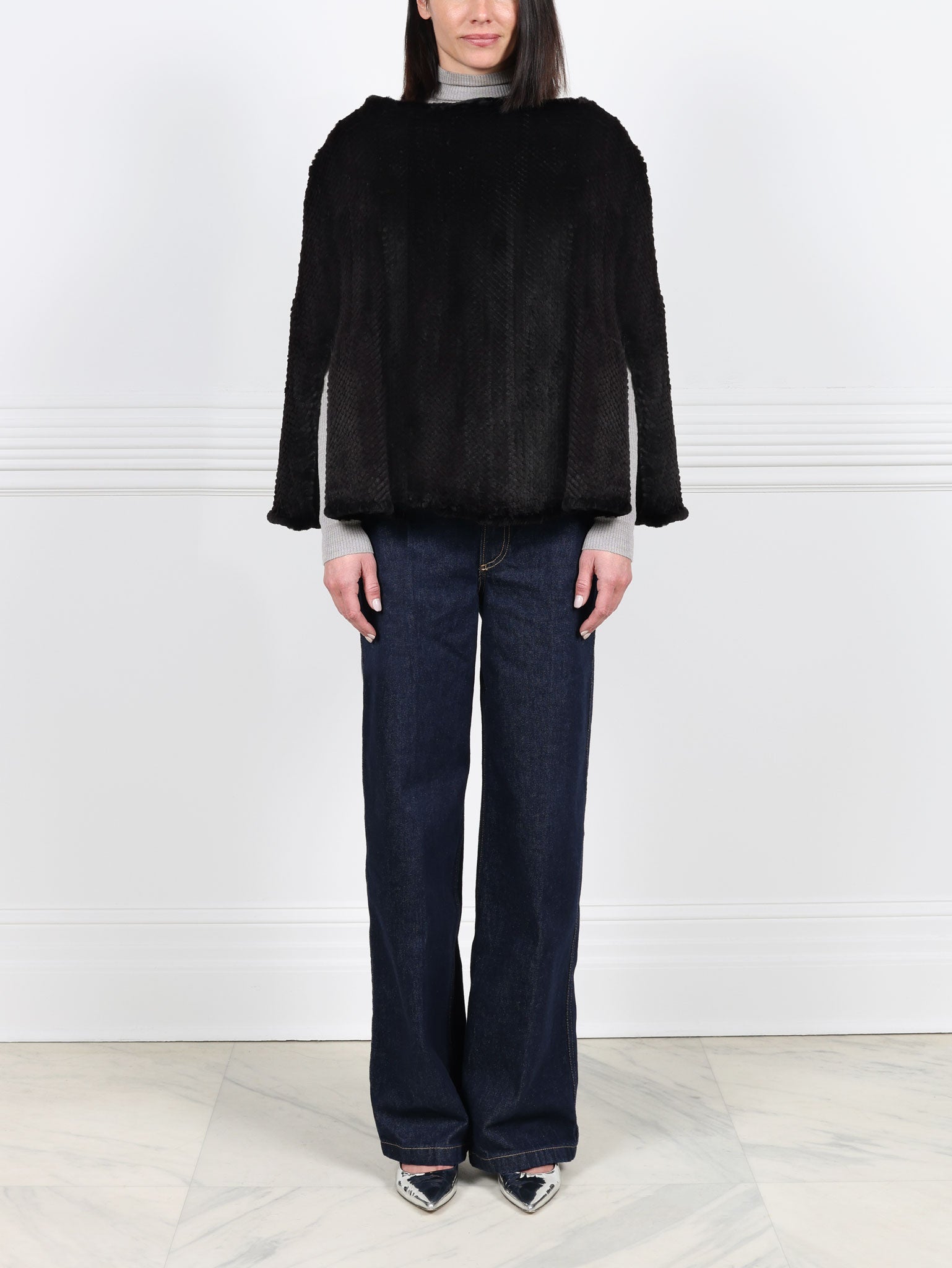 The Valerie Knitted Sheared Mink Fur Poncho
