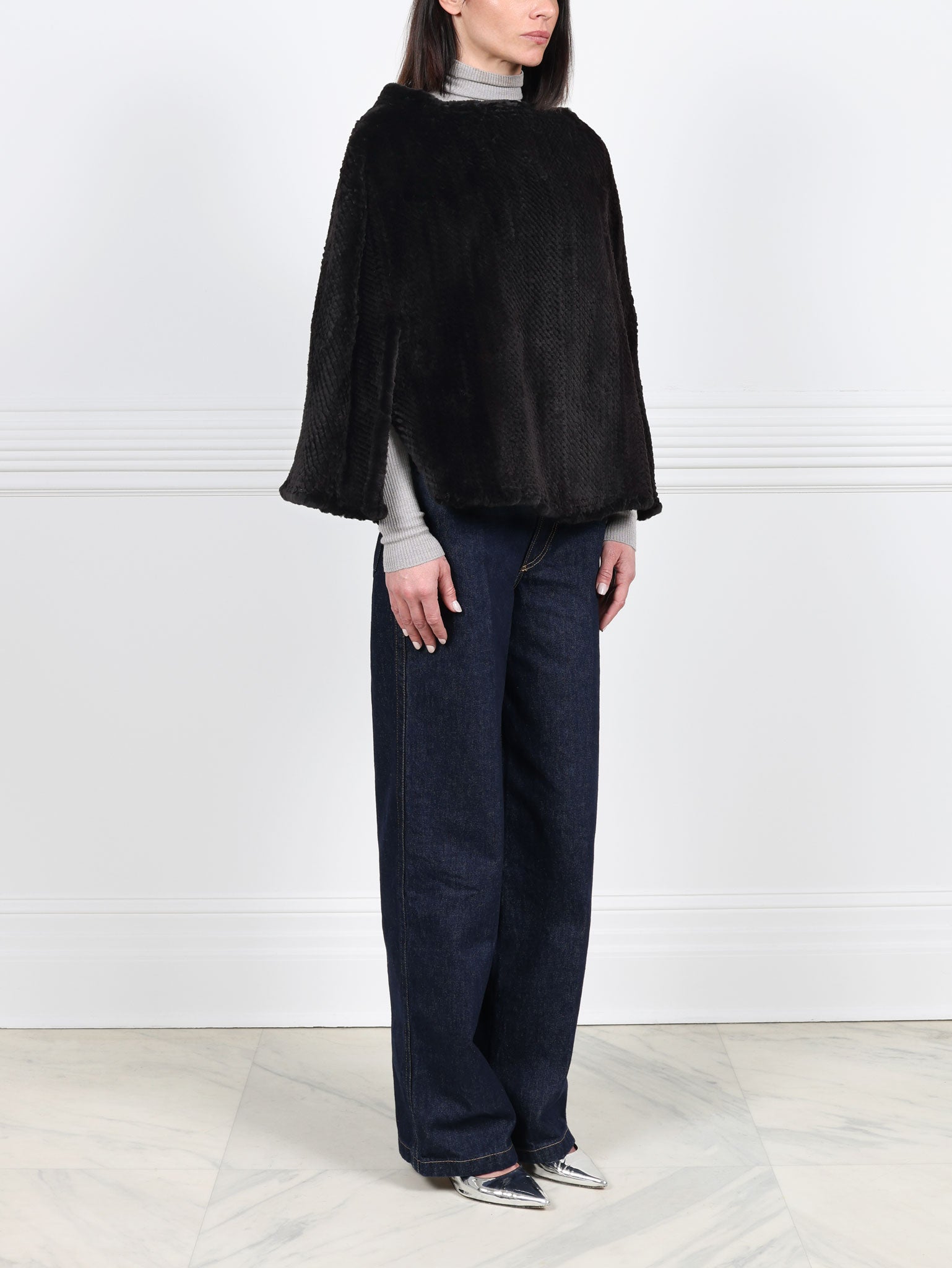 The Valerie Knitted Sheared Mink Fur Poncho