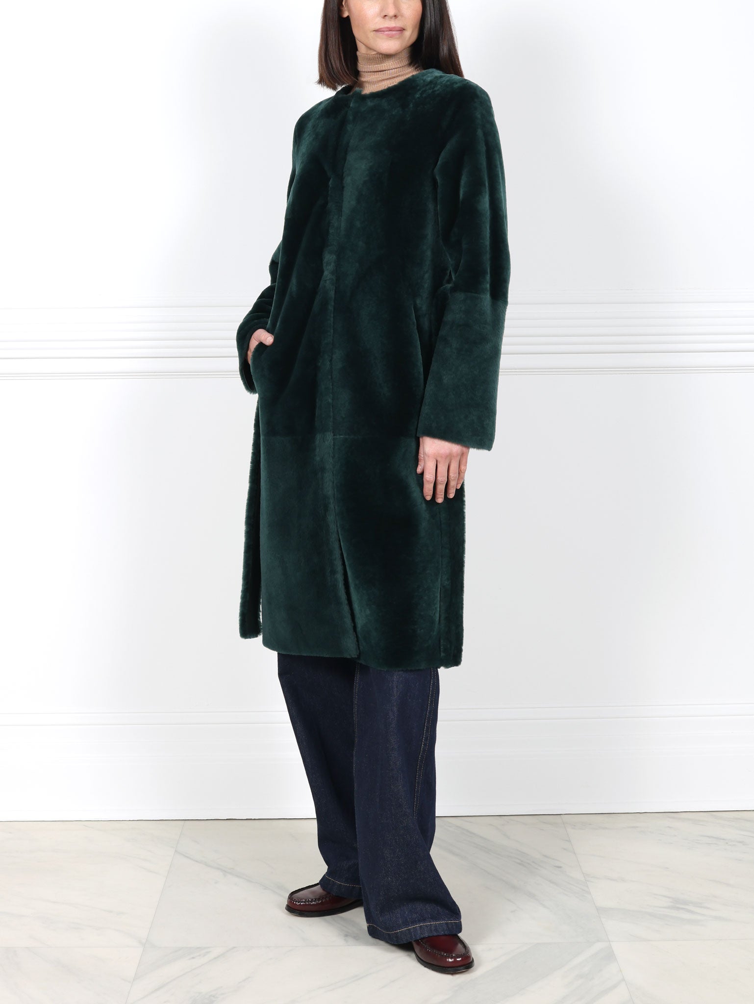 The Marilyn Reversible Belted Shearling Coat