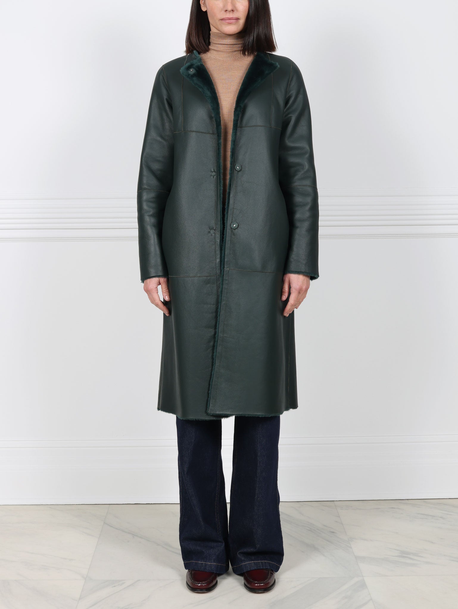 The Marilyn Reversible Belted Shearling Coat