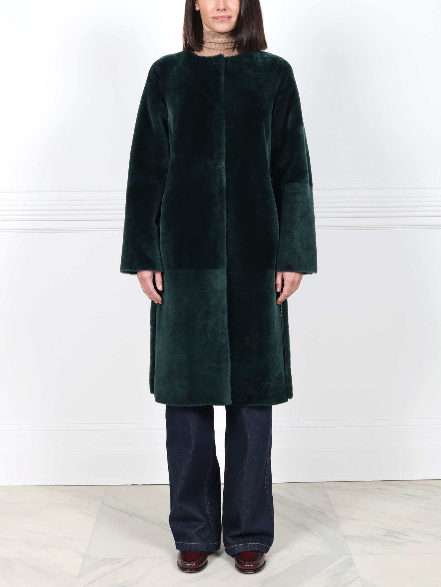The Marilyn Reversible Belted Shearling Coat