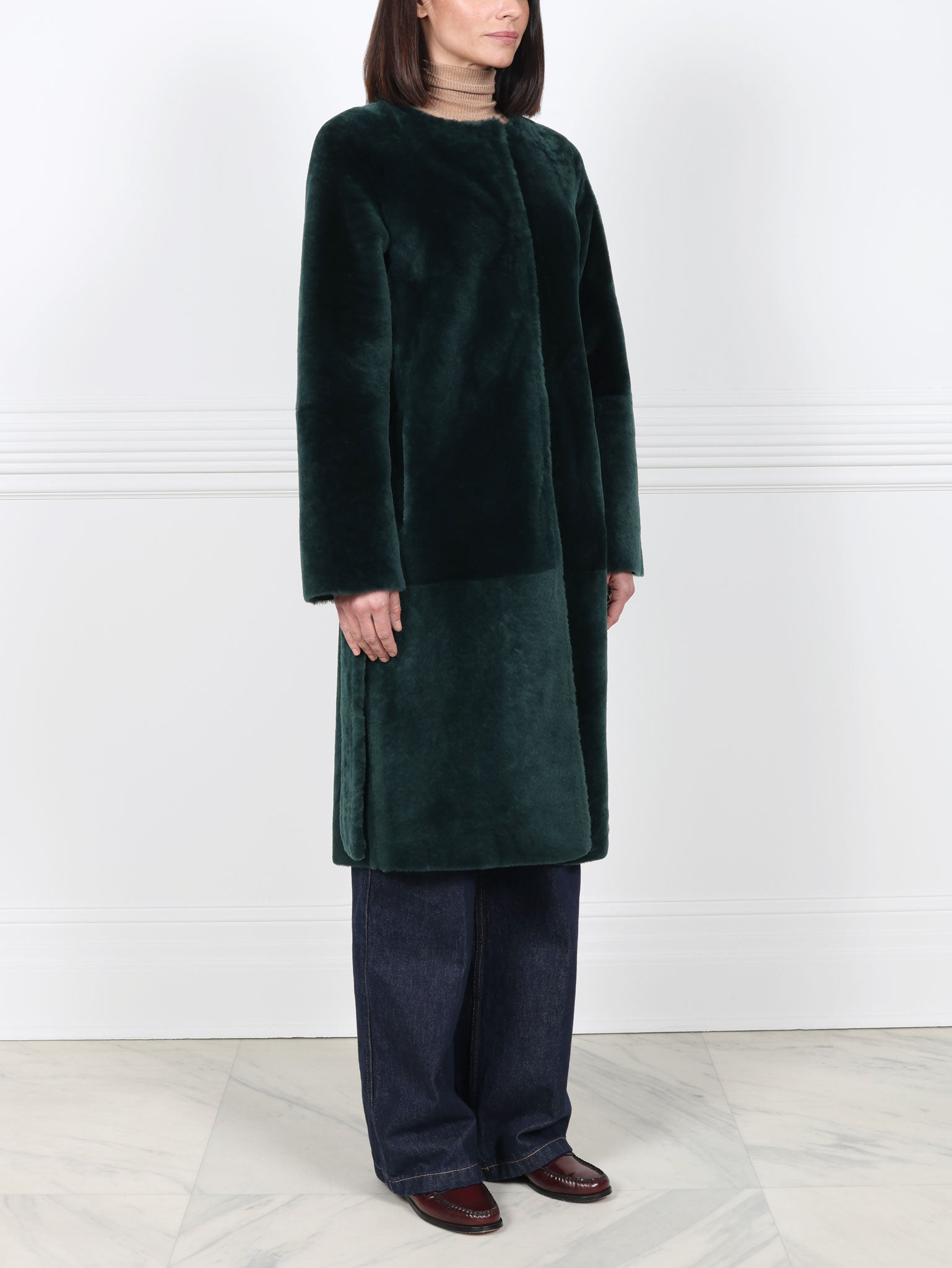 The Marilyn Reversible Belted Shearling Coat