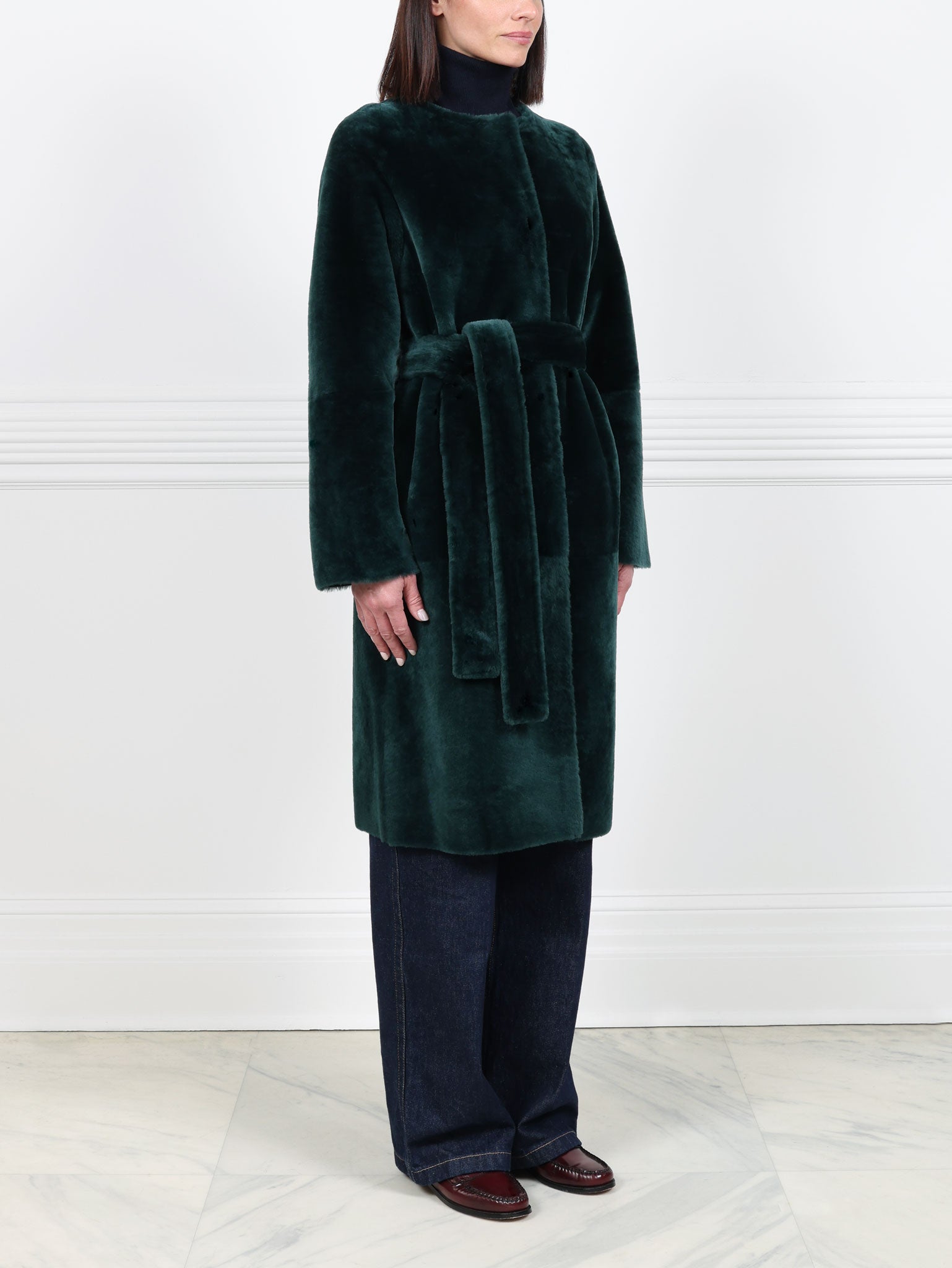 The Marilyn Reversible Belted Shearling Coat