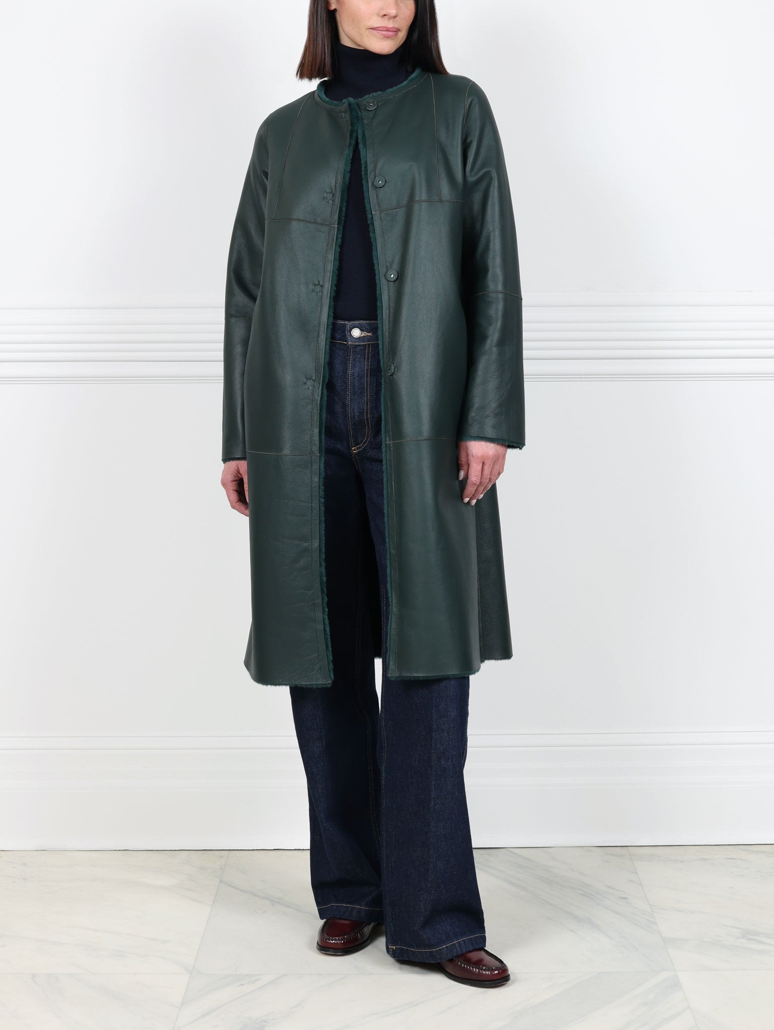The Marilyn Reversible Belted Shearling Coat