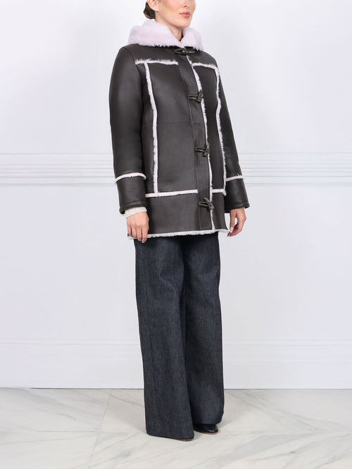 Hooded Shearling Coat With Toggles