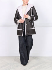 Hooded Shearling Coat With Toggles