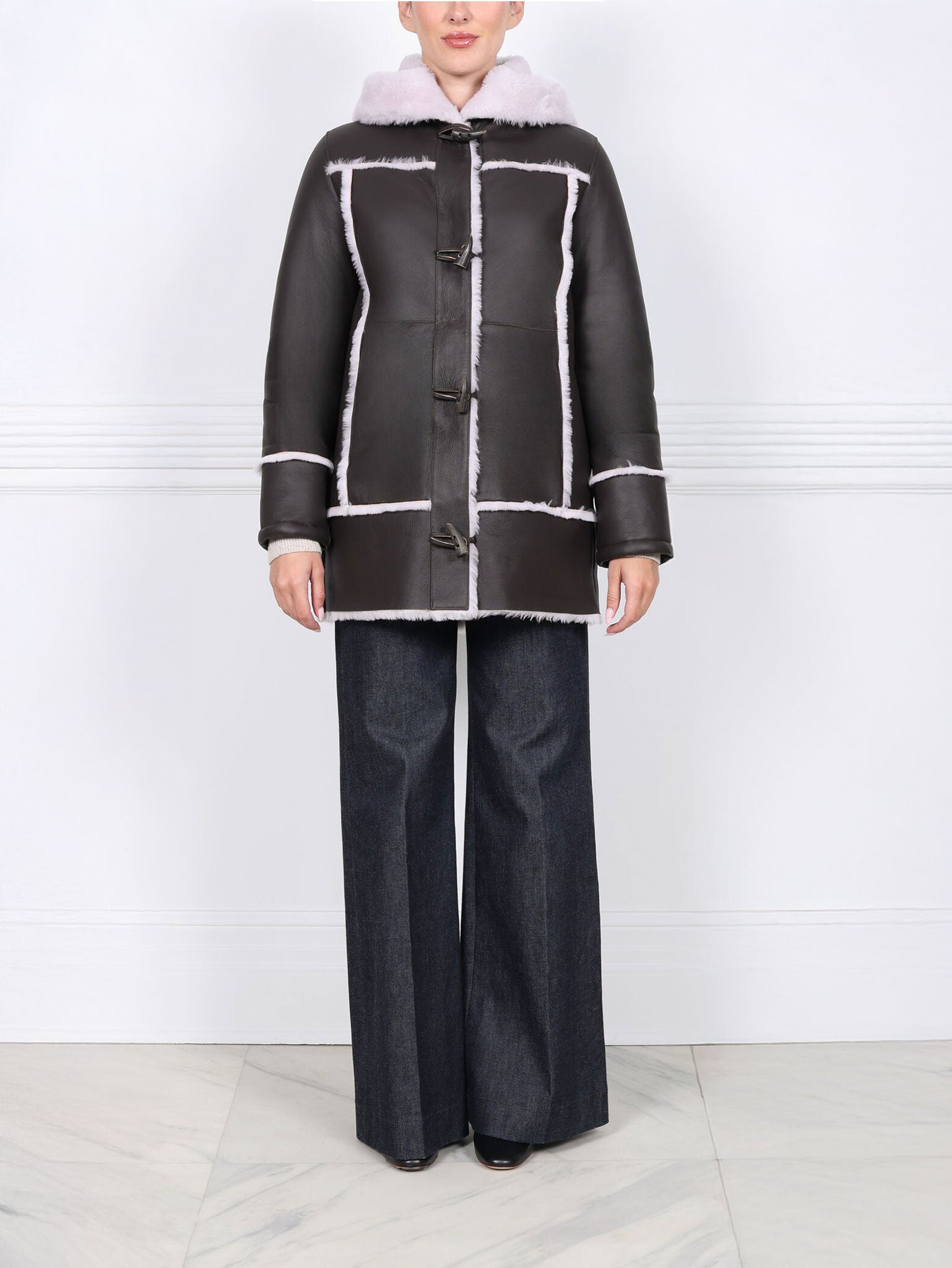 Hooded Shearling Coat With Toggles