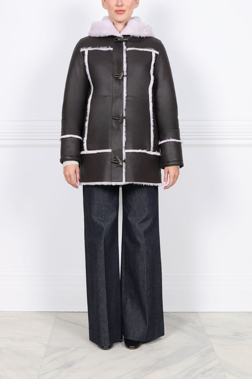 Hooded Shearling Coat With Toggles