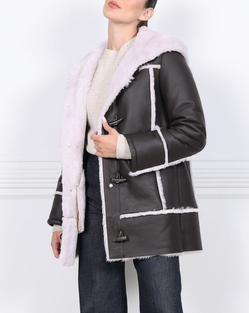 Hooded Shearling Coat With Toggles