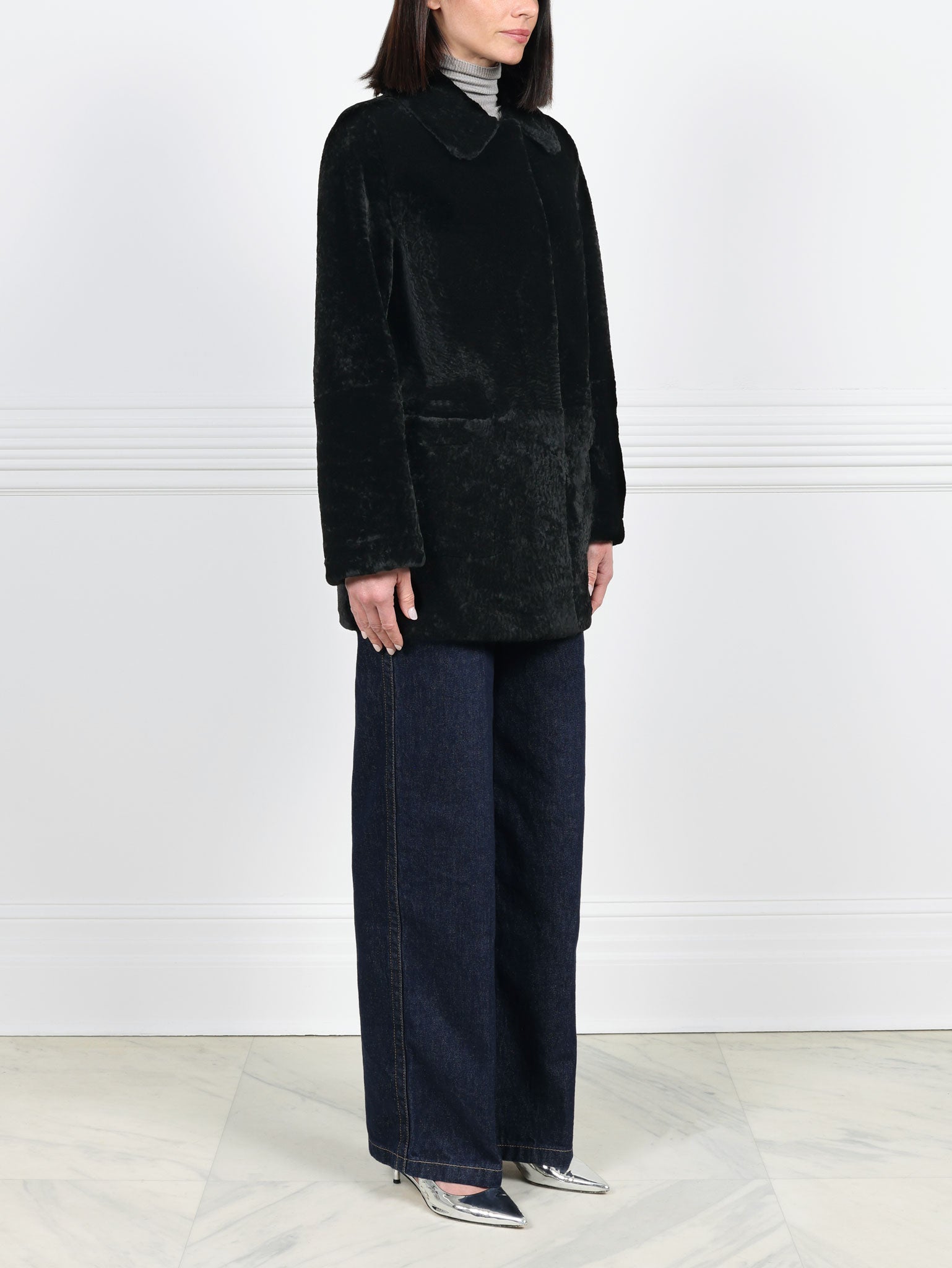The Stasia Reversible Patent Shearling Jacket