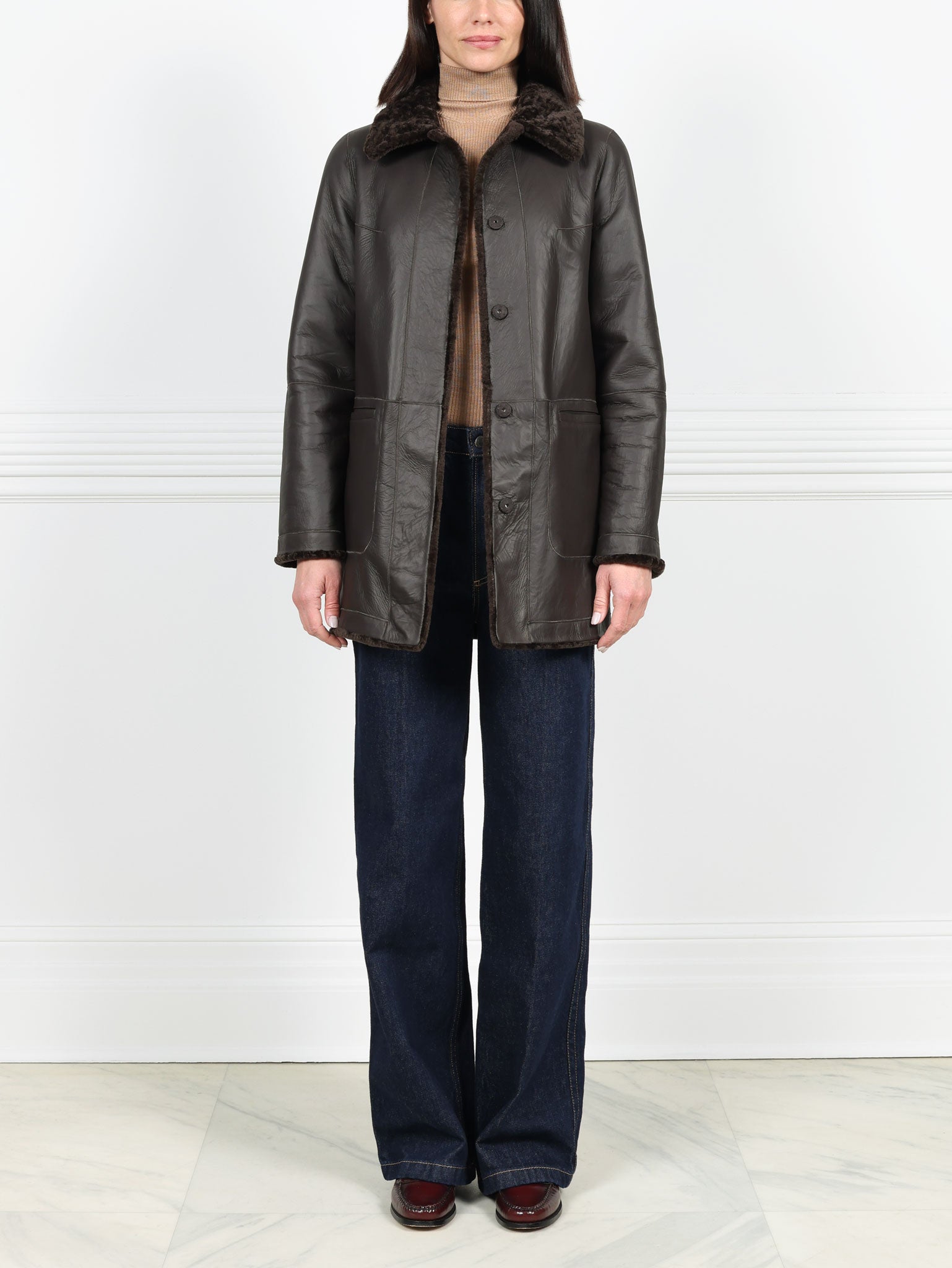 The Stasia Reversible Patent Shearling Jacket