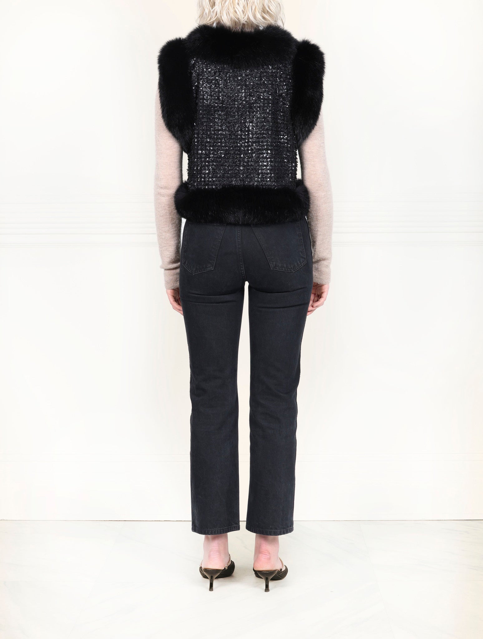 The Emma Black Leather & Fox Cropped Vest