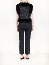 The Emma Black Leather & Fox Cropped Vest