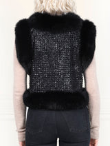 The Emma Black Leather & Fox Cropped Vest