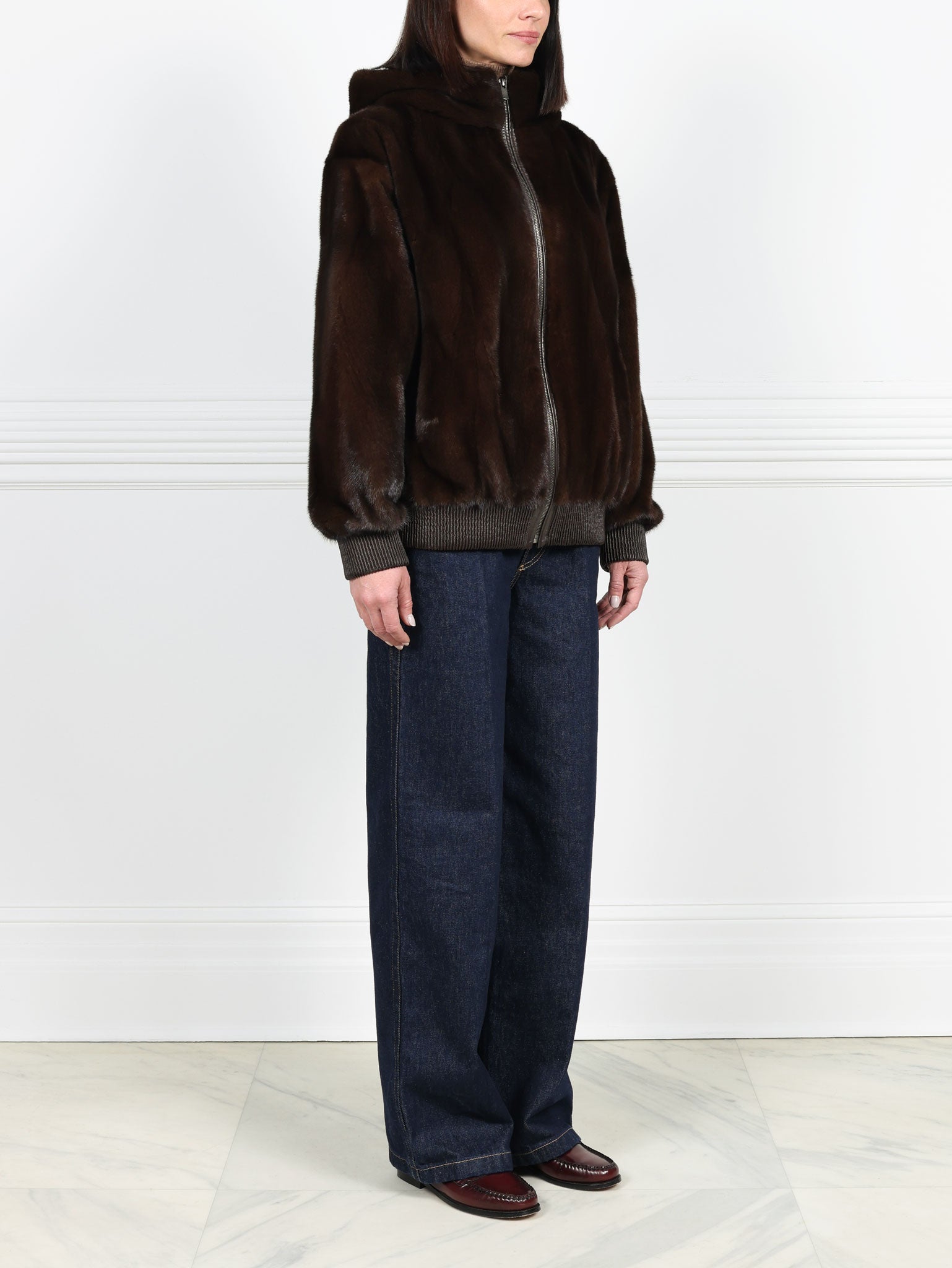 The Amanda Mink Hooded Bomber Jacket