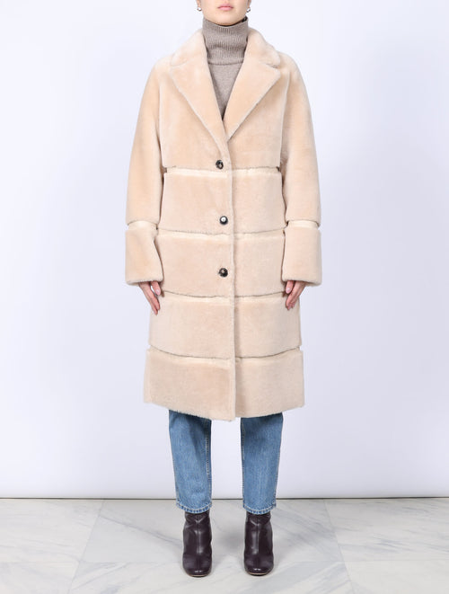 Merino Shearling Coat with Striped Inserts