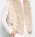 Sheared Beaver Fur & Curly Shearling Vest with Jeweled Embellishments