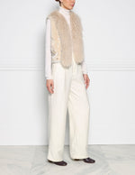 Sheared Beaver Fur & Curly Shearling Vest with Jeweled Embellishments