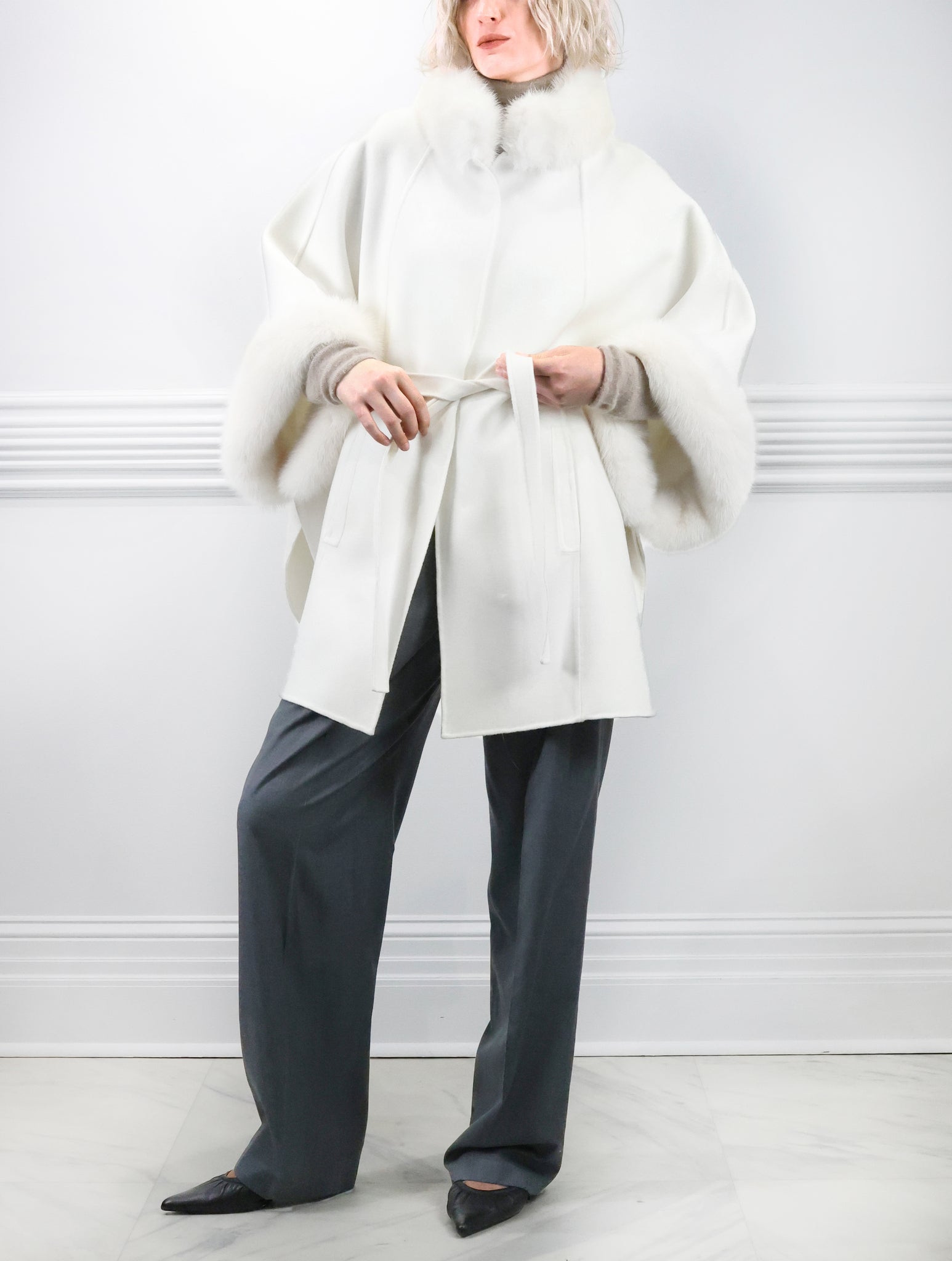 The Jayden Double Face Cashmere Cape with Sable Fur Trim