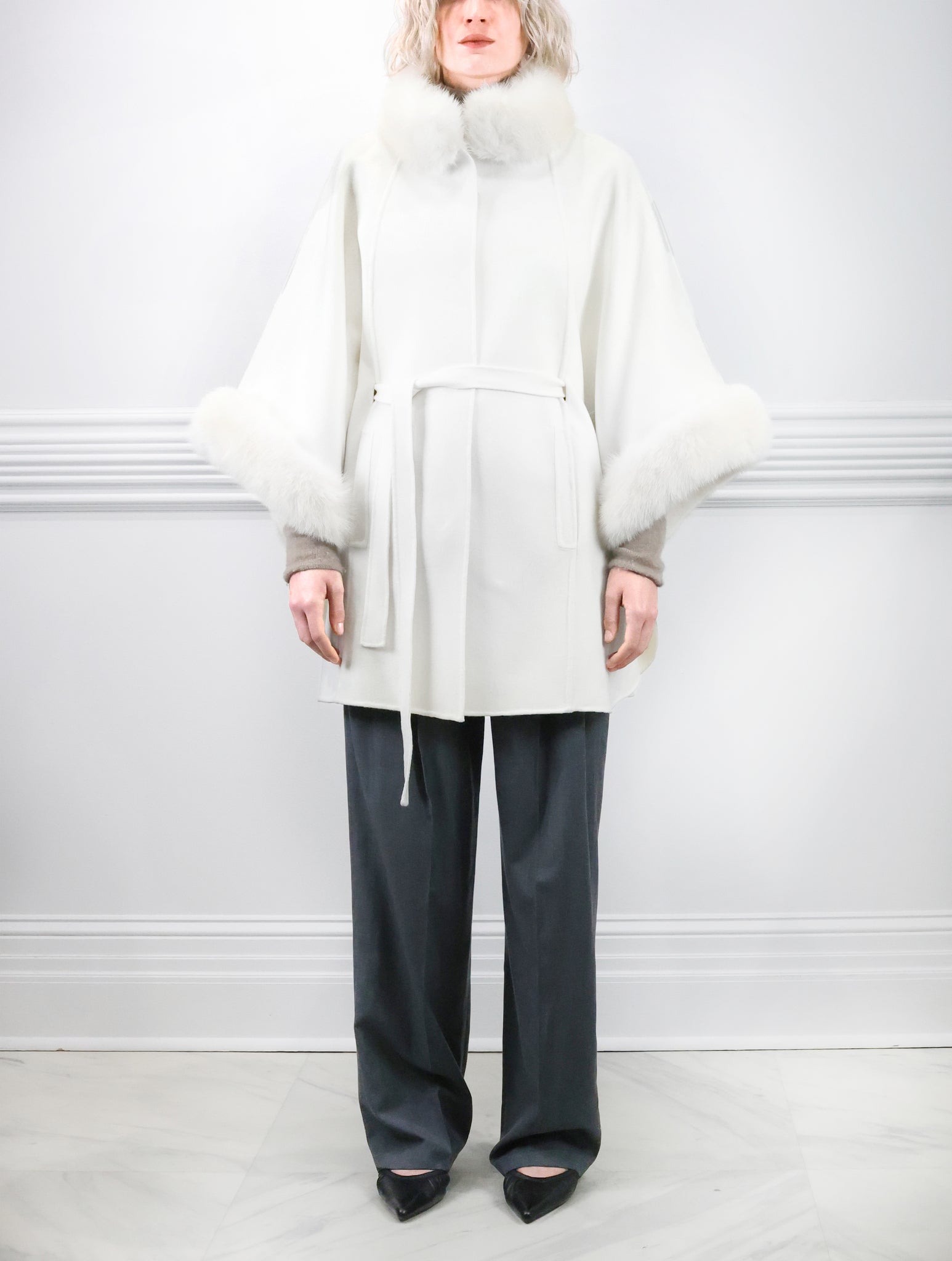 The Jayden Double Face Cashmere Cape with Sable Fur Trim